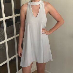 Olivaceous White Halter Mini Dress